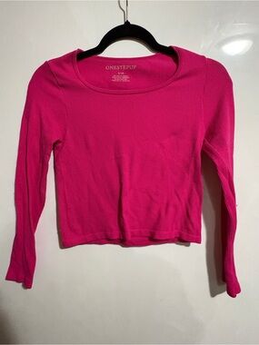 One Step Ahead Hot Pink Ribbed Long-Sleeve Crop Top